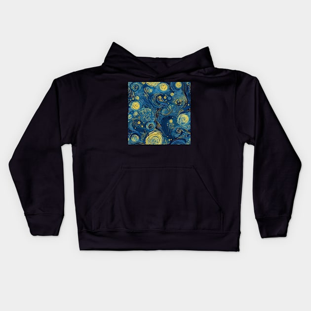 Starry Night Inspired: Vincent Van Gogh Masterpiece Pattern Kids Hoodie by AlexandrAIart